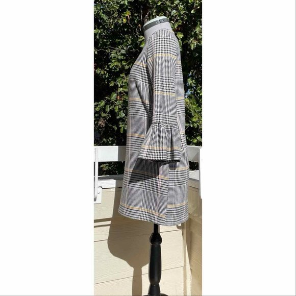 Zara Bell Sleeve Houndstooth Dress Plaid Shift - Picture 4 of 7